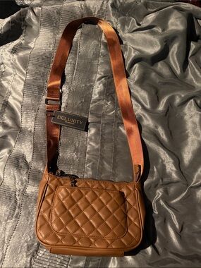 Deluxity Quilted Tan Crossbody Bag with Adjustable Strap